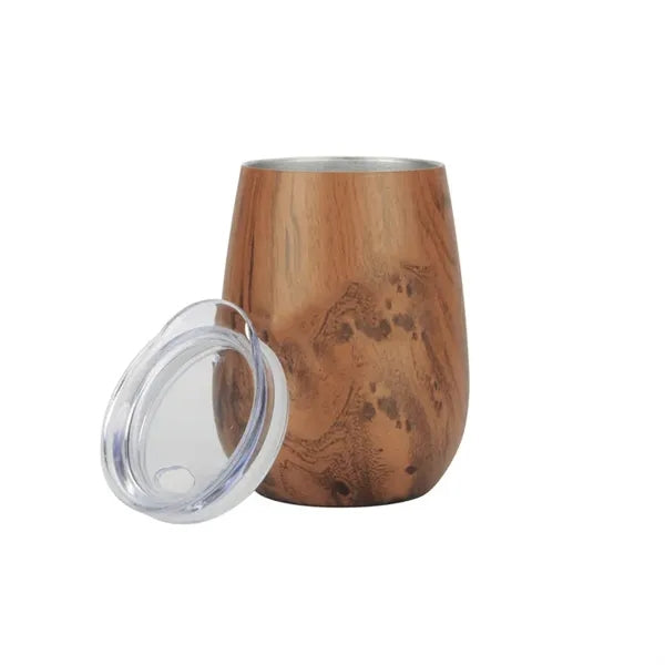 10 oz Stainless Steel Wood Tone Stemless Wine Glass