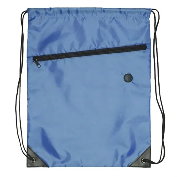 Drawstring Backpack - Drawstring Sports Bag w/ Front Zipper