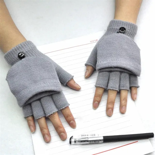 Convertible Knit Mittens Gloves with Flip Top