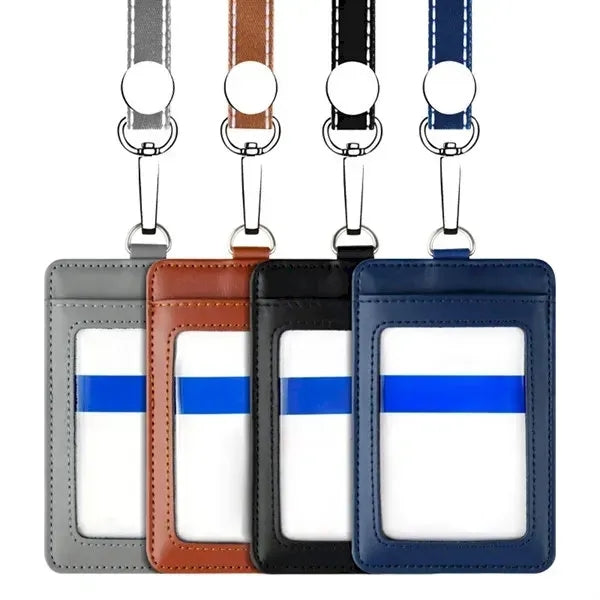 Top Grain Leather ID Badge Holder with Lanyard
