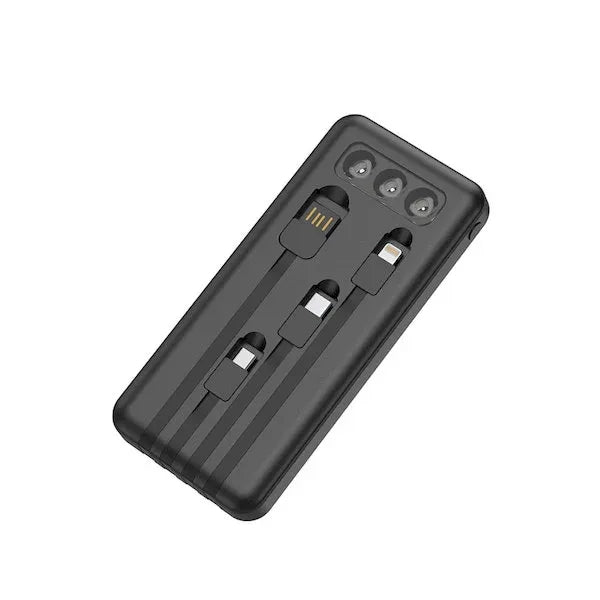 Slim 10000mAh Power Bank with 4 Cables & Light