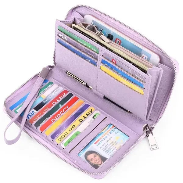 Leather Large Capacity Zip Around Wallet