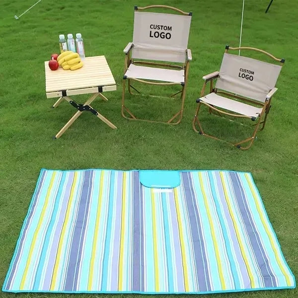 Beach Folding Chair with Wooden Handle & Strap