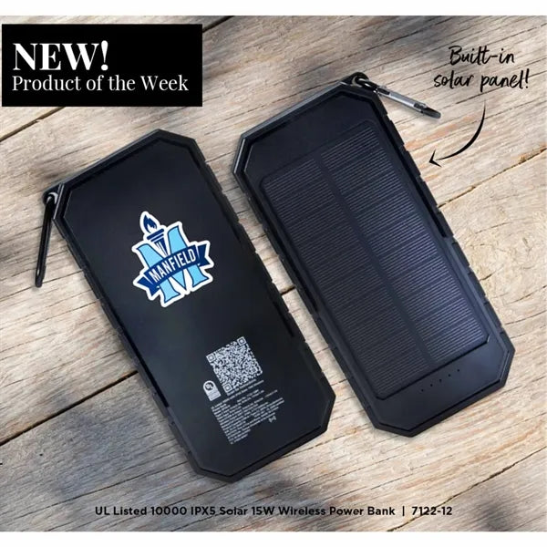 UL Listed 10000 IPX5 Solar 15W Wireless Power Ban