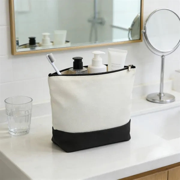 Two Tone Canvas Small Travel Cosmetic Bag 8.7"x5.1"x2"