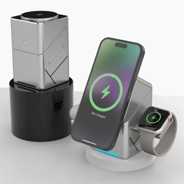 3 in 1 rotating wireless charger stand charging station