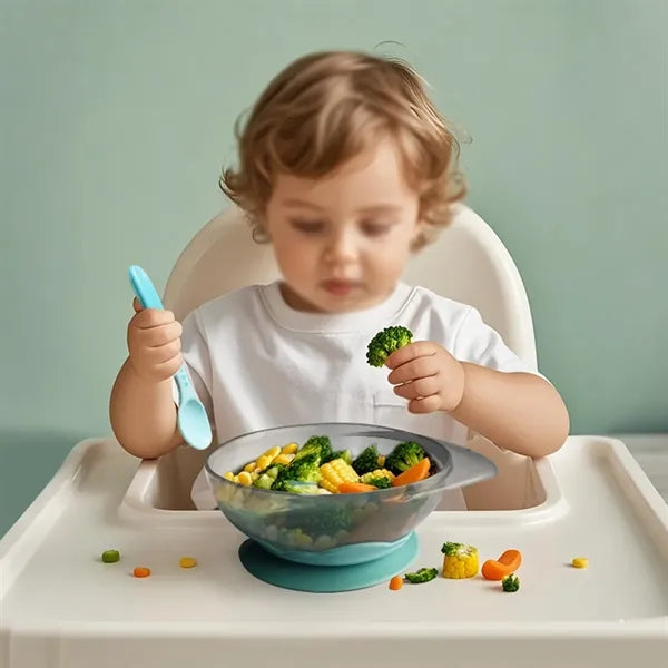 Health safety suction cup baby feeding bowl with spoon lid