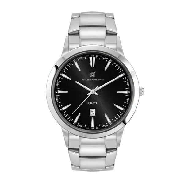 43MM STEEL SILVER CASE, 3 HAND MVMT, BLACK DIAL, D...