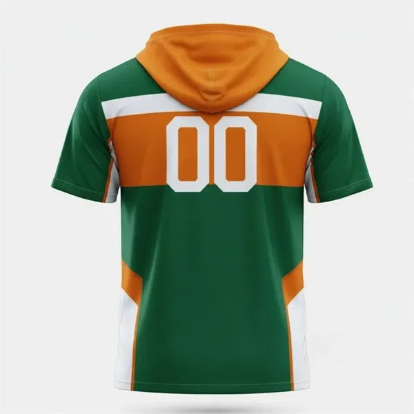 Sublimated Short Sleeve Silk Feel Hooded T Shirt