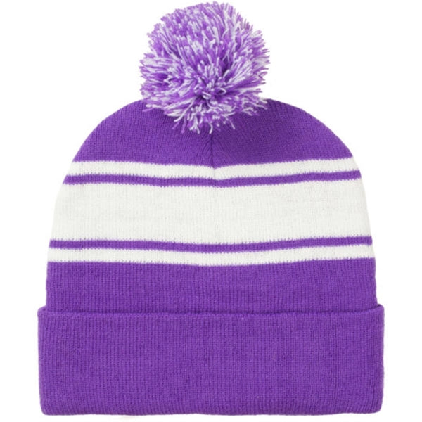 Two-Tone Knit Pom Beanie with Cuff
