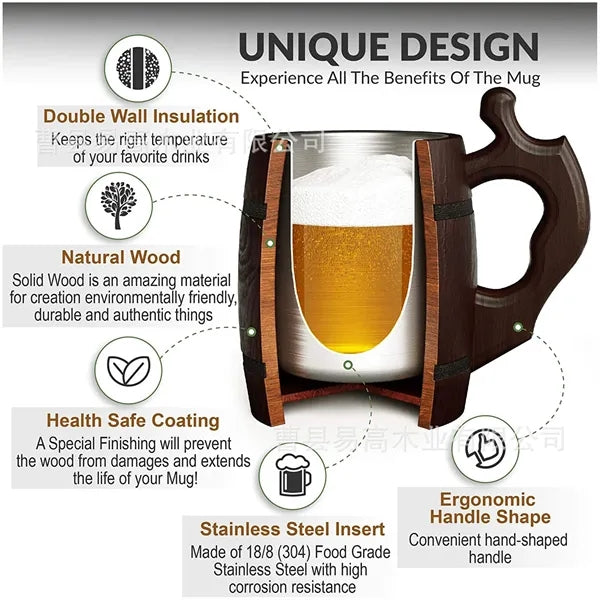 20oz Wood Grain Stainless Steel Mug w/Handle