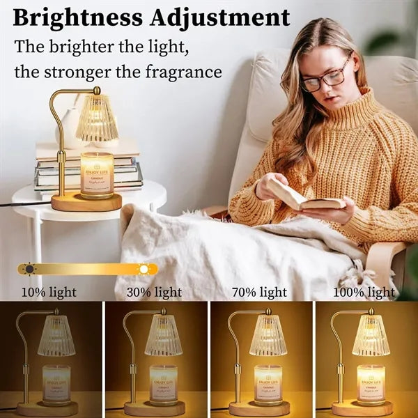 Adjustable Timer Dimmer Oak Wood Candle Warmer Lamp
