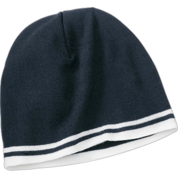 Port and Company Fine Knit Skull Cap with Stripes - Dark/All