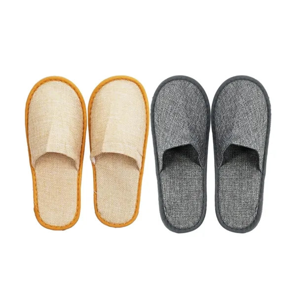 Non-Slip Closed-Toe Premium Linen Hotel Slippers