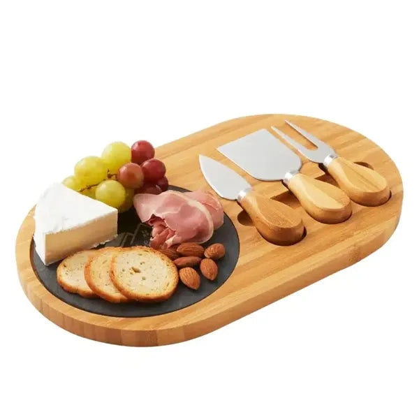 Premium Bamboo and Slate Cheese Board Set
