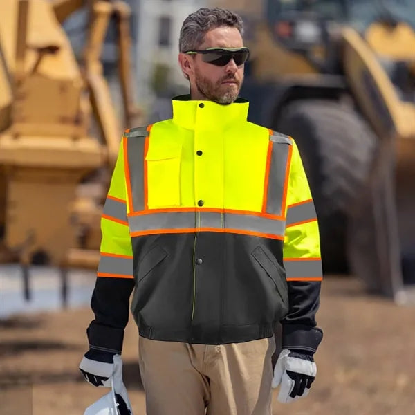 Waterproof Oxford Hooded Reflective Safety Rain Coat