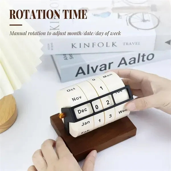 Rotating Perpetual Wooden Desk Calendar