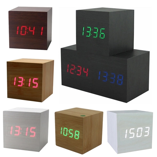 Mini LED Wood Digital Cube Alarm Clock