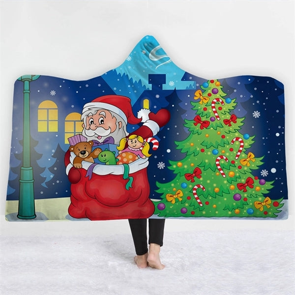 Christmas Wearable Hooded Throw Blankets Wrap Cloak Cape