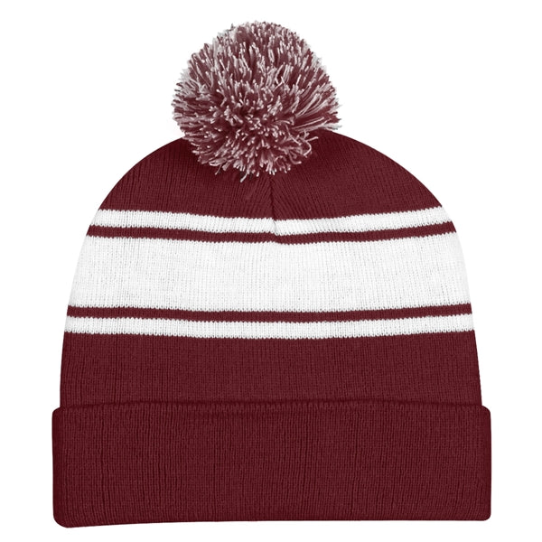 Two-Tone Knit Pom Beanie with Cuff