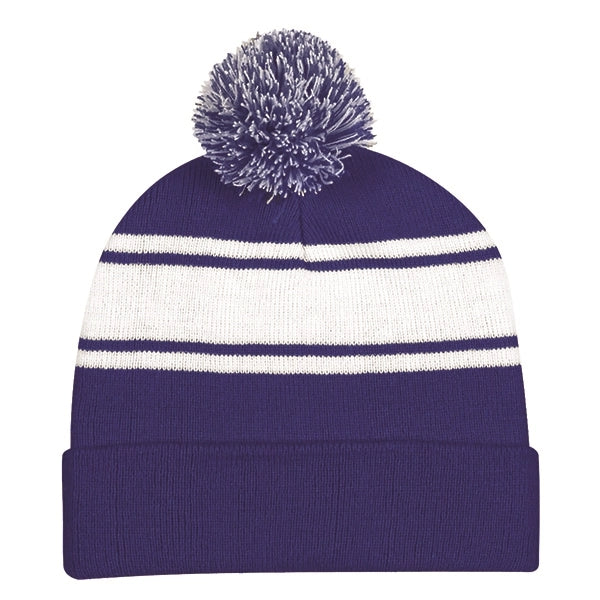 Ideal Two-tone Knitted Pom Beanie for Winter