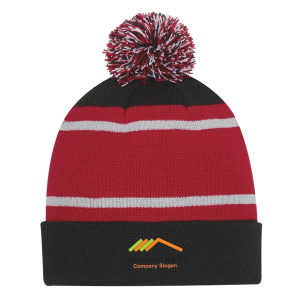 Tri-color Striped Beanie with Cuff