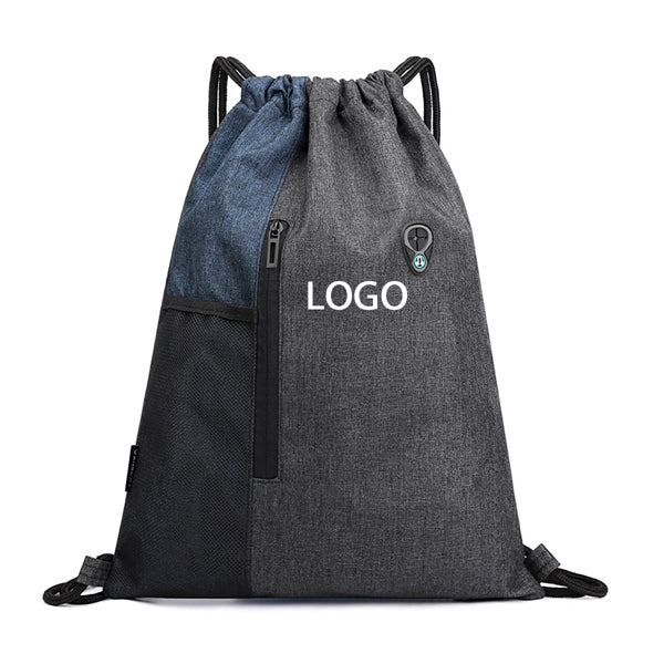 Drawstrings Backpacks Bags USB Port Headphone Hole Design