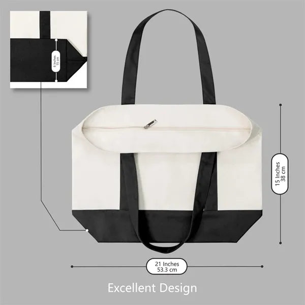 Stylish Canvas Tote Bag with an External Pocket, Top Zipper
