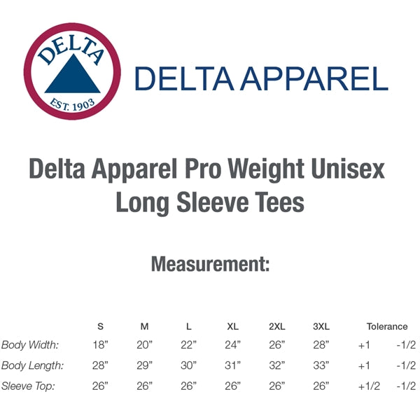 Delta 5.2 oz 100% Cotton Preshrunk Unisex Long Sleeve Tshirt
