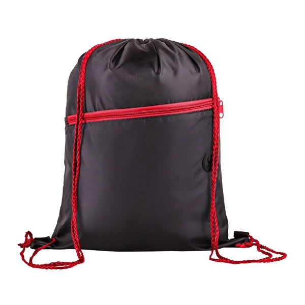 210D Polyester Drawstring Sports Backpack w/ Zipper Pocket