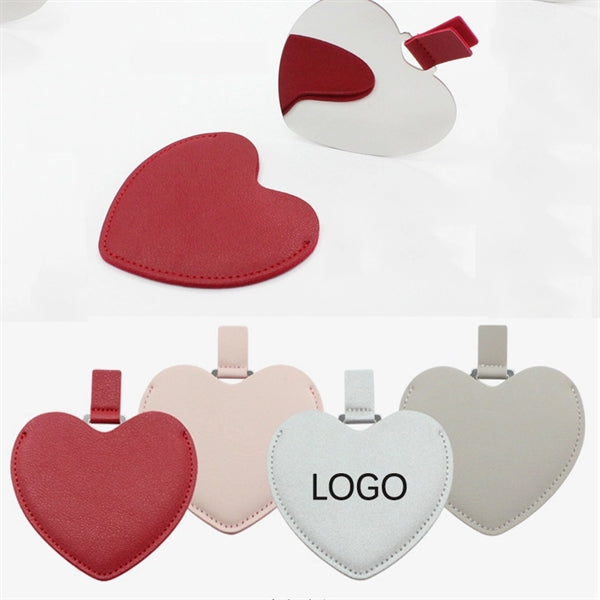 MOQ 50pcs Heart Shape cosmetic mirror with PU case