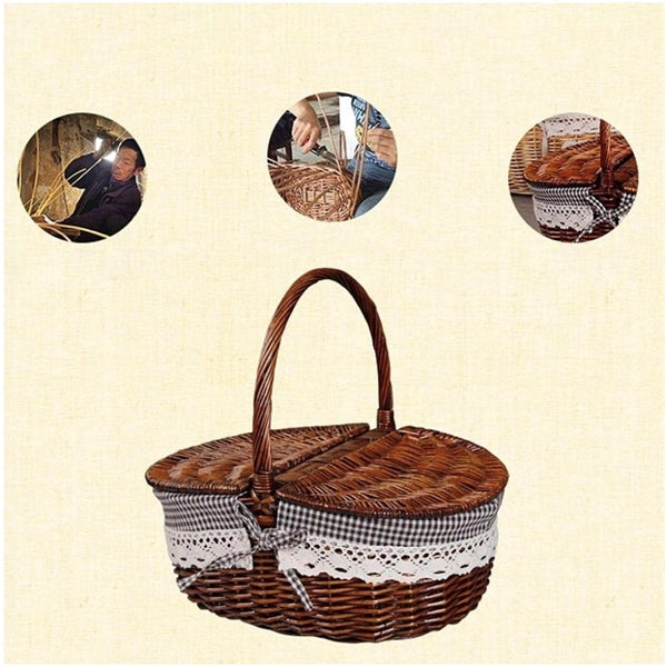 Wicker Picnic Baskets Woven Willow Basket with Lid handle