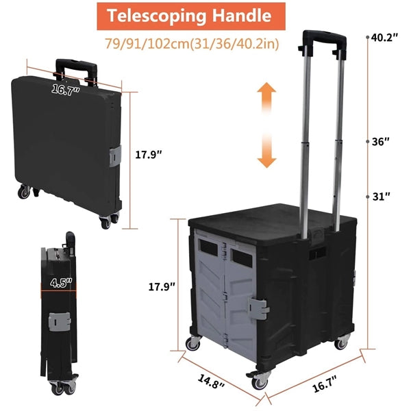 Folding Rolling Crate Handcart with 4 Rotate Wheels