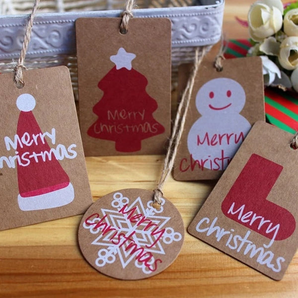 Christmas Kraft Paper Gift Tags DIY Label String,