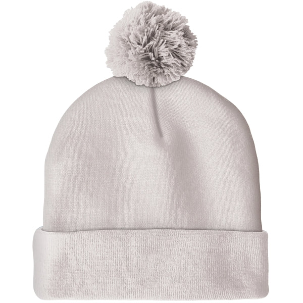 Knit Beanie with Pom and Cuff (Printed Logo)