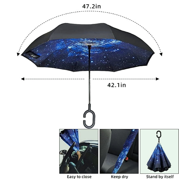 Double Reverse Umbrella With C-shaped Handle
