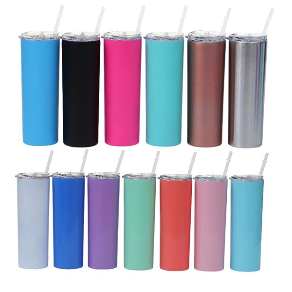 20 oz Stainless Steel Skinny Tumblers with Lid Straw