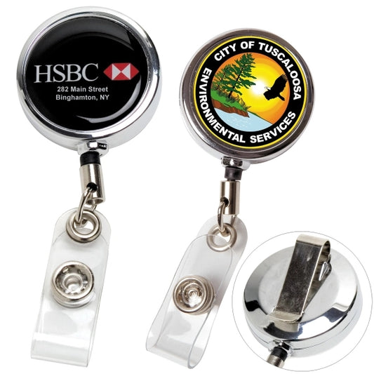 Dublin Chrome 30 Cord Solid Metal Retractable Badg
