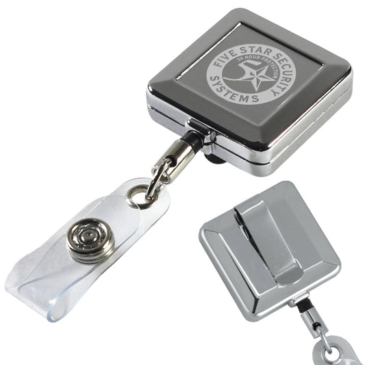 32" Square Chrome Solid Metal Retractable Badge Reel