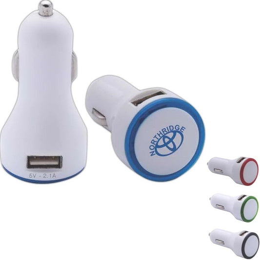 Circular Dual USB Car Charger with Accent Light