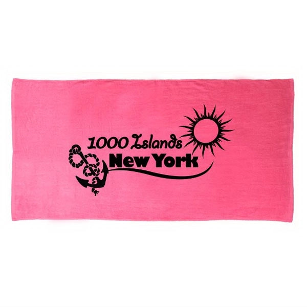 Neon Pink 30x60 Terry Velour Promotional Beach Towel.