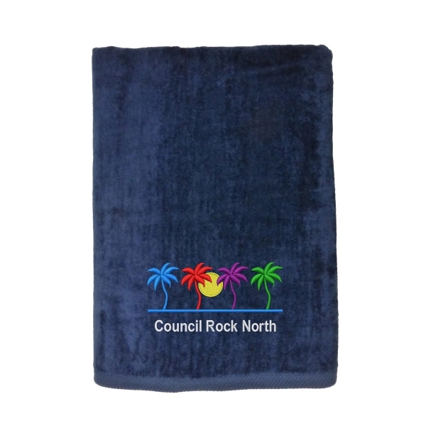 Navy Blue EMB 28x58 Terry Velour Beach Towel.