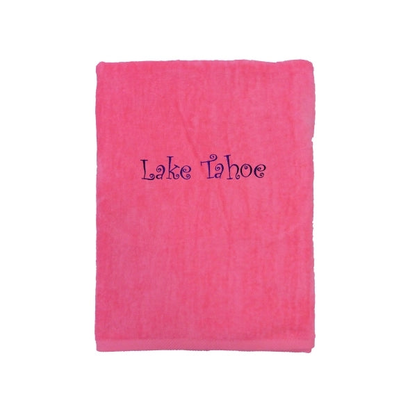Neon Pink EMB 28x58 Terry Velour Beach Towel.