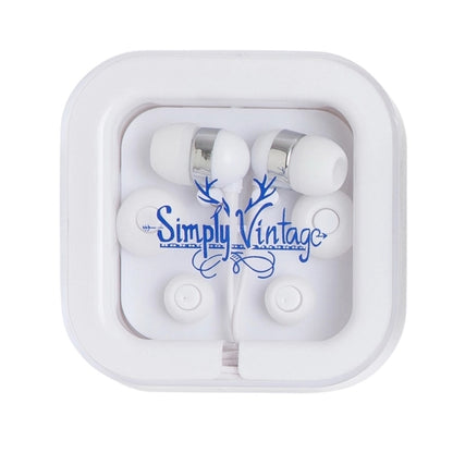 EARPHONES IN SQUARE CASE