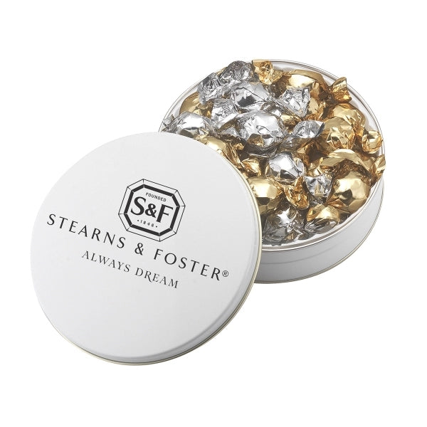 Glad tidings tin filled with twist wrapped truffles