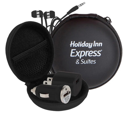 Audio On The Go Tech Kit in Round Zippered EVA Case