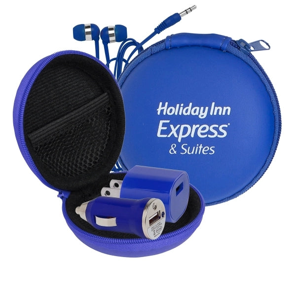 Audio On The Go Tech Kit in Round Zippered EVA Case