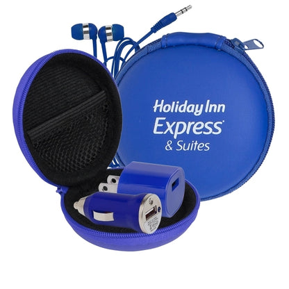 Audio On The Go Tech Kit in Round Zippered EVA Case