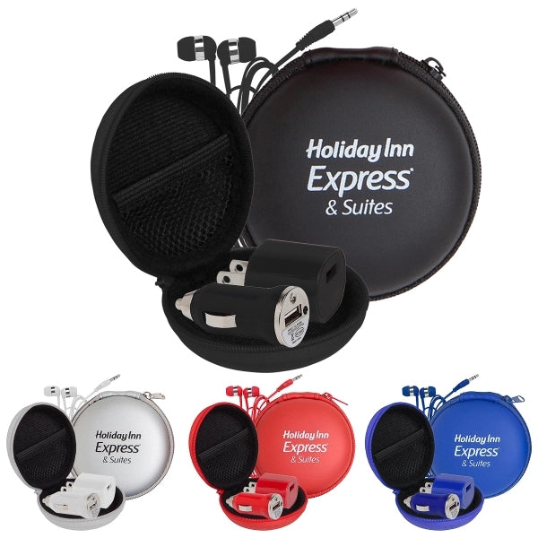Audio On The Go Tech Kit in Round Zippered EVA Case