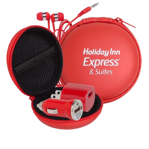 Audio On The Go Tech Kit in Round Zippered EVA Case
